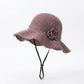 Crochet Wide Brim Sun Hat with Floral Accent Scalloped Edge and Chin Strap