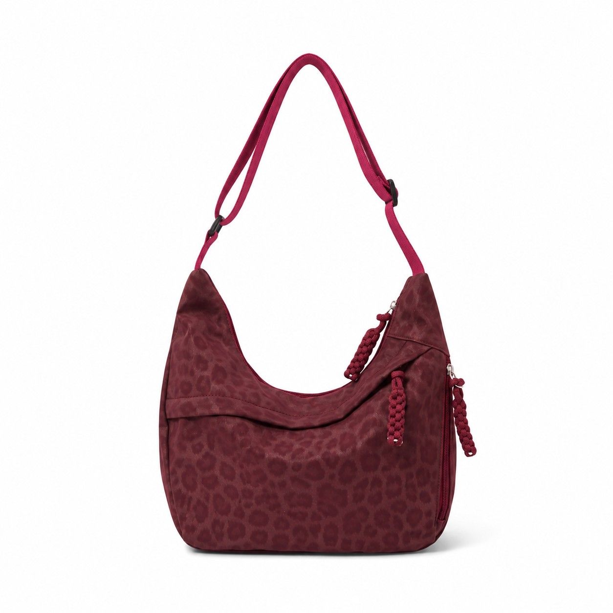 Leopard Faux Suede Hobo Crossbody Bag with Adjustable Strap and Zip Closure