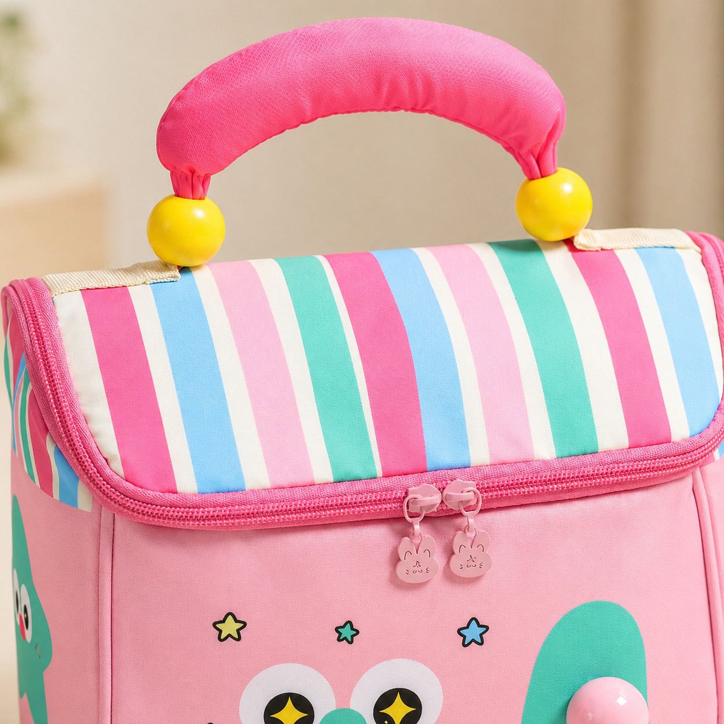 Kids Cartoon Lunch Bag with Padded Handle and Zipper Closure