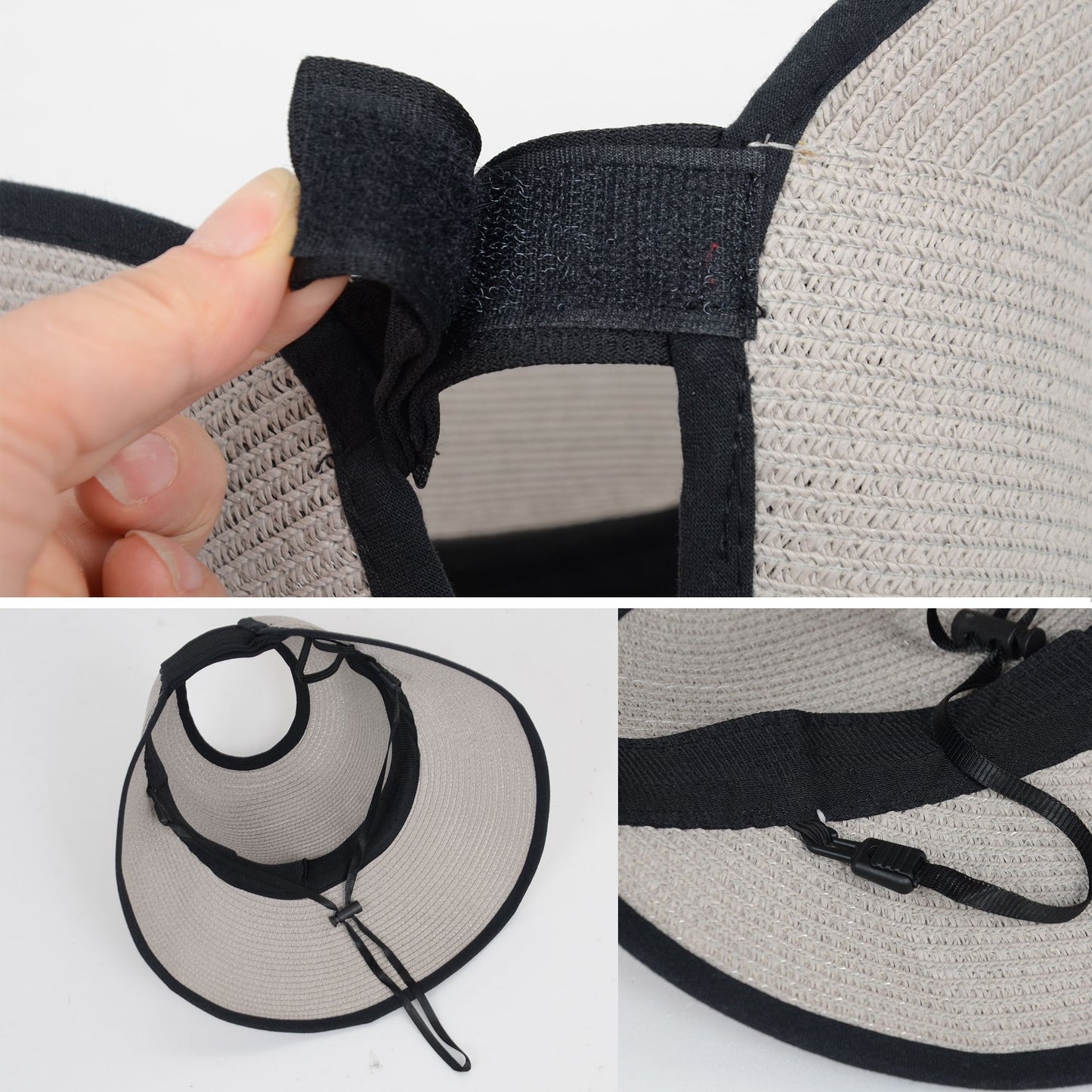 Roll Up Wide Brim Visor Sun Hat with Ponytail Hole and UV Protection Lightweight Packable Foldable Summer Cap
