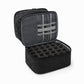 Two-Tier Cosmetic Organizer Bag with Geometric Print Dual Zippers Carry Handle and Interior Pockets