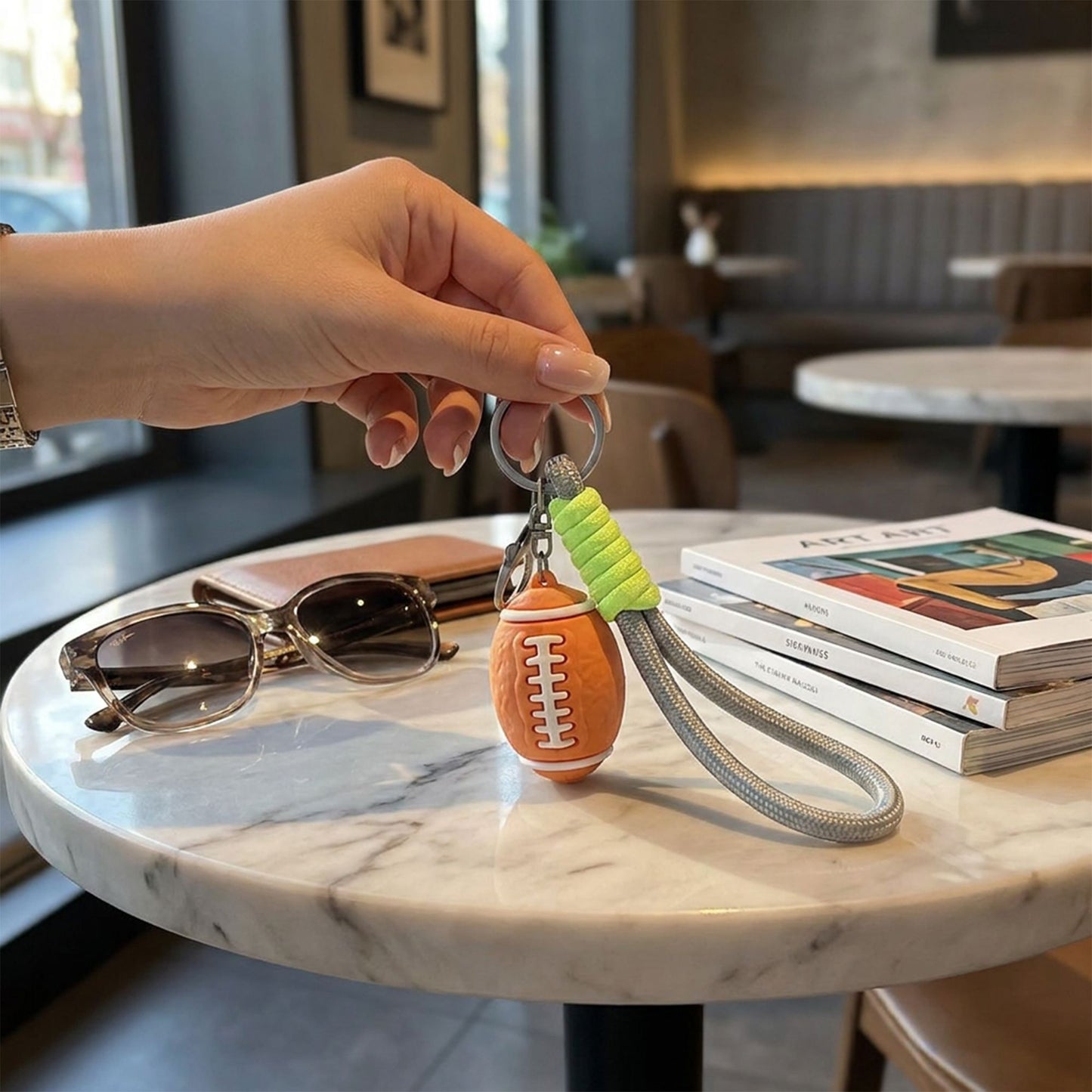 2 Pack Sports Ball Keychains with Wrist Strap and Clip Ring