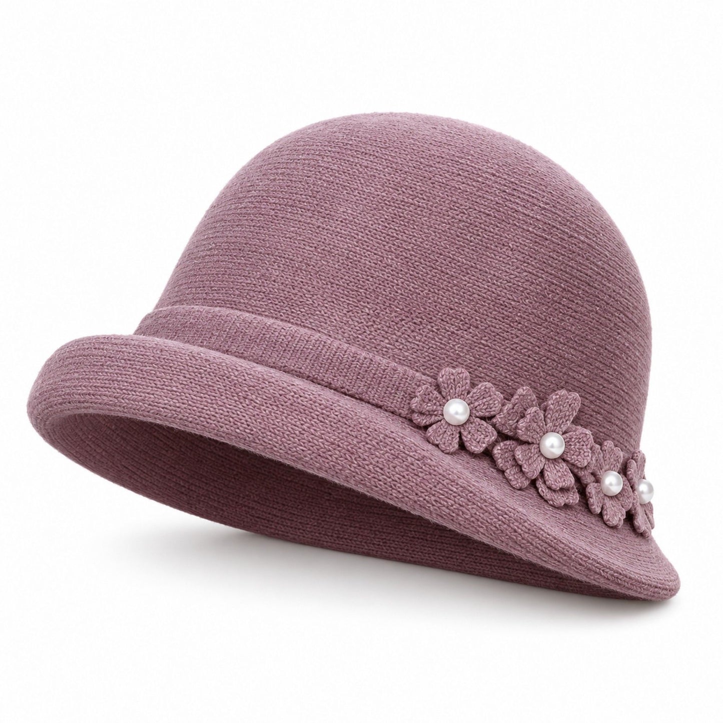 Floral Pearl Accent Cloche Hat Adjustable Brim Dress Hat
