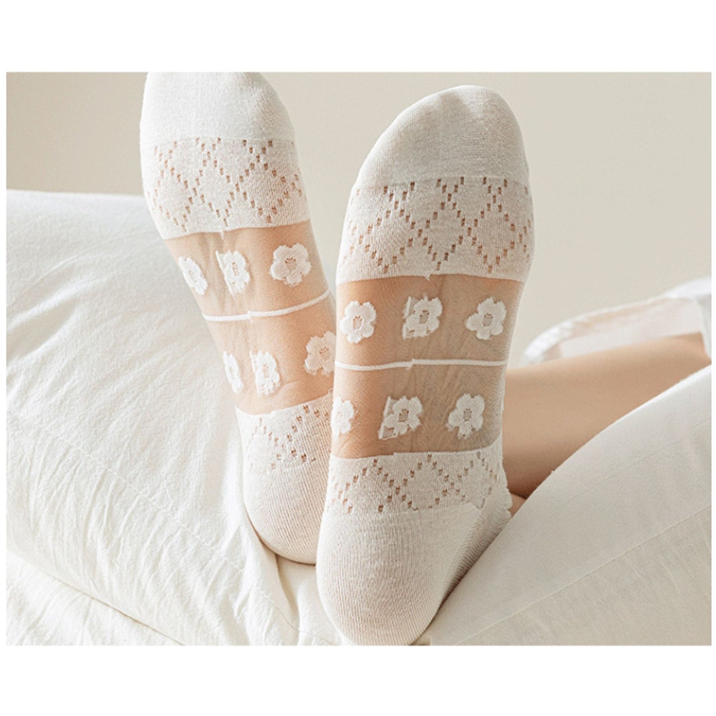 3-Pack Sheer Lace Ice Silk Ankle Socks with Floral Knit Design Lightweight Breathable Style