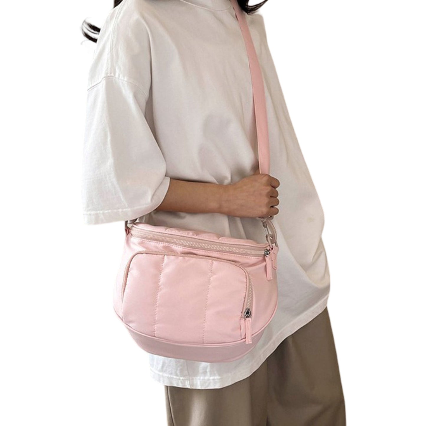 Crossbody Shoulder Bag with Multiple Zip Pockets and Adjustable Strap