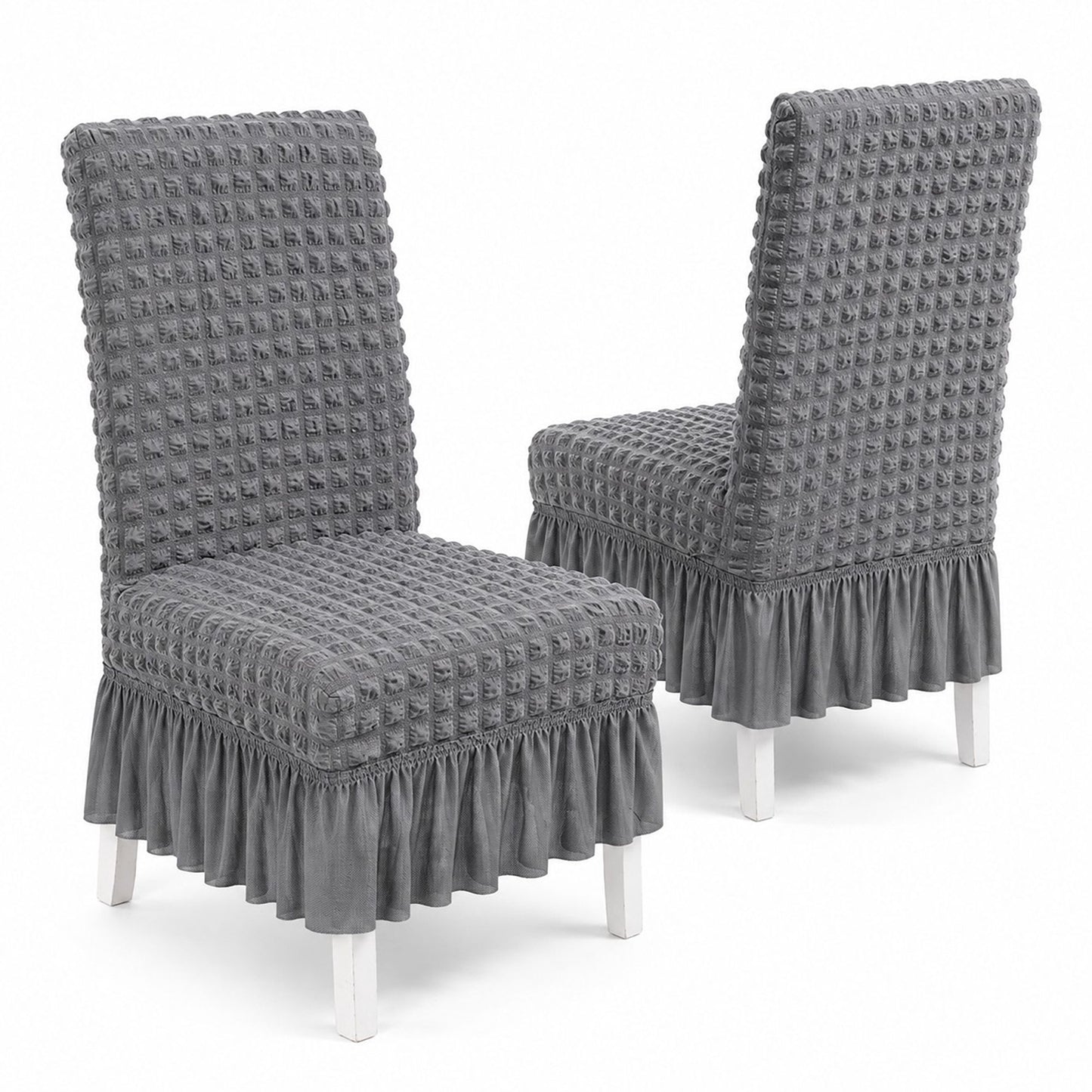 2 Pack Textured Stretch Dining Chair Covers with Ruffled Skirt