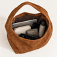 Large Faux Suede Hobo Shoulder Bag with Magnetic Closure and Interior Zip Pocket