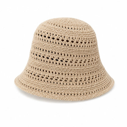 Crochet Bucket Hat Open Knit Brim Lightweight Packable Summer Beach Hat