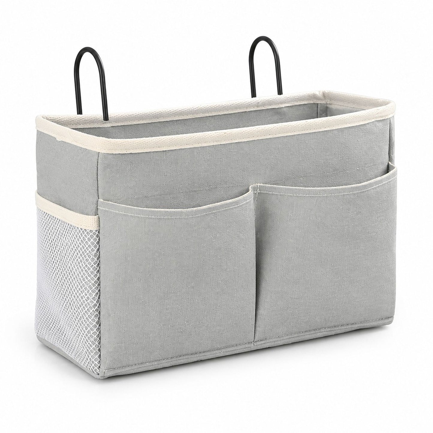 Hanging Bedside Storage Caddy with Hooks and Multiple Pockets Bed Rail Organizer