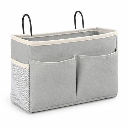 Hanging Bedside Storage Caddy with Hooks and Multiple Pockets Bed Rail Organizer