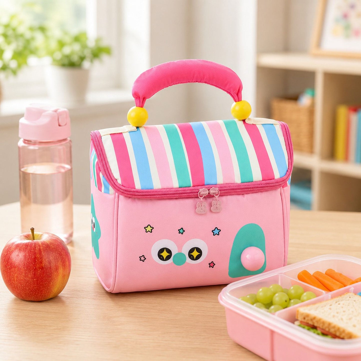 Kids Cartoon Lunch Bag with Padded Handle and Zipper Closure