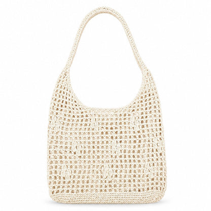 Open Weave Shoulder Bag with Magnetic Closure and Slouchy Woven Carryall Design