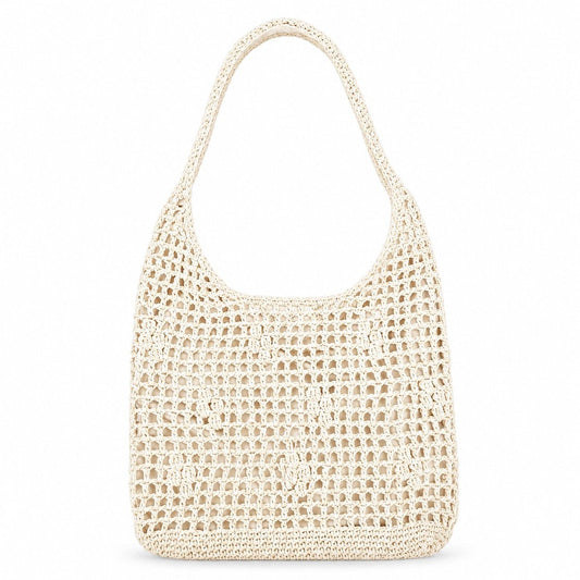 Open Weave Shoulder Bag with Magnetic Closure and Slouchy Woven Carryall Design
