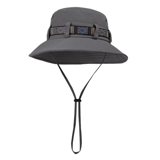 Wide Brim Bucket Hat with Colorful Ribbon Trim Breathable Mesh Lining and Adjustable Chin Strap for Outdoor Use