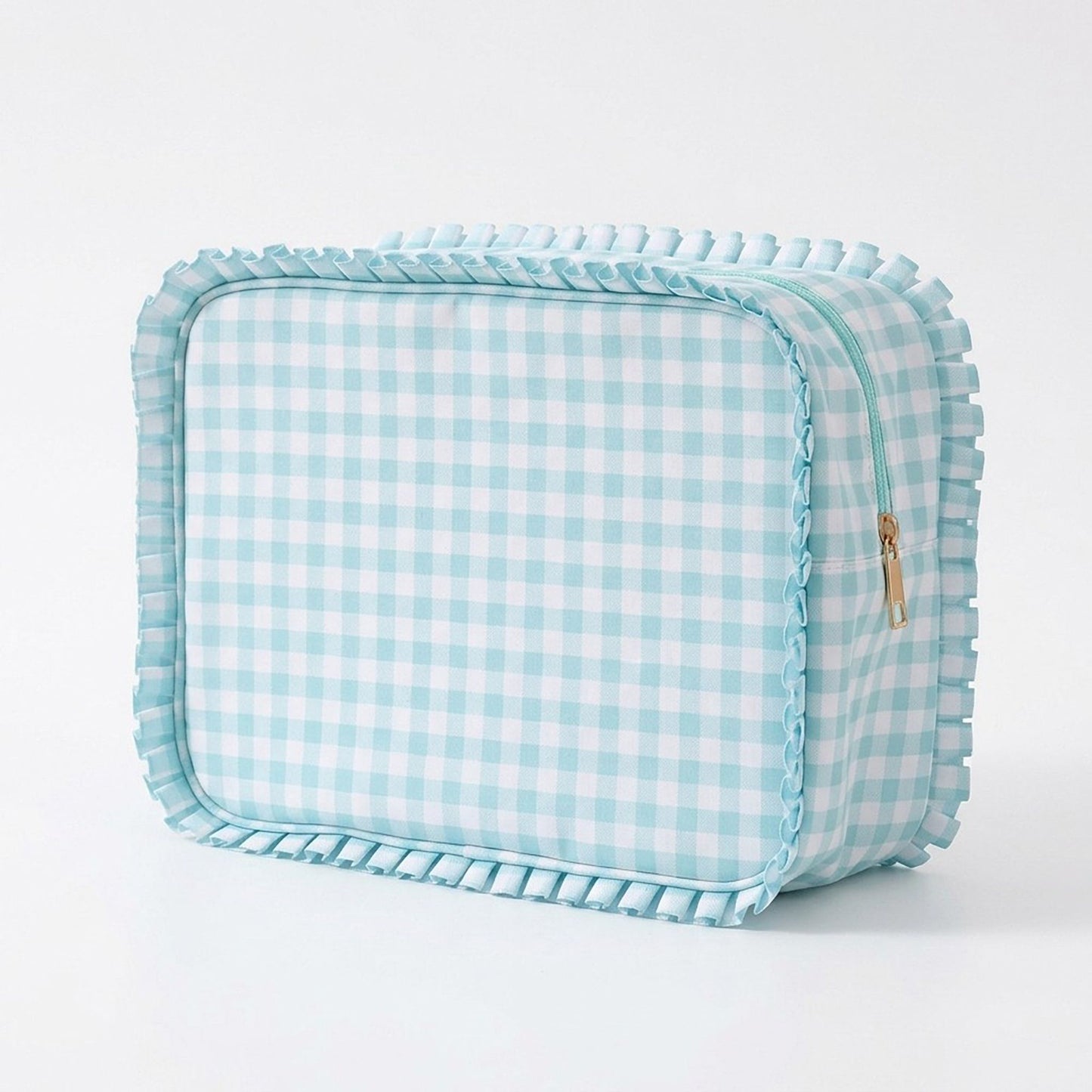 Ruffle Trim Travel Makeup Bag with Zipper Closure