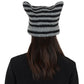 Vintage Crochet Hats Cute Cat Ear Striped Slouchy Beanies Cap for Women and Grey