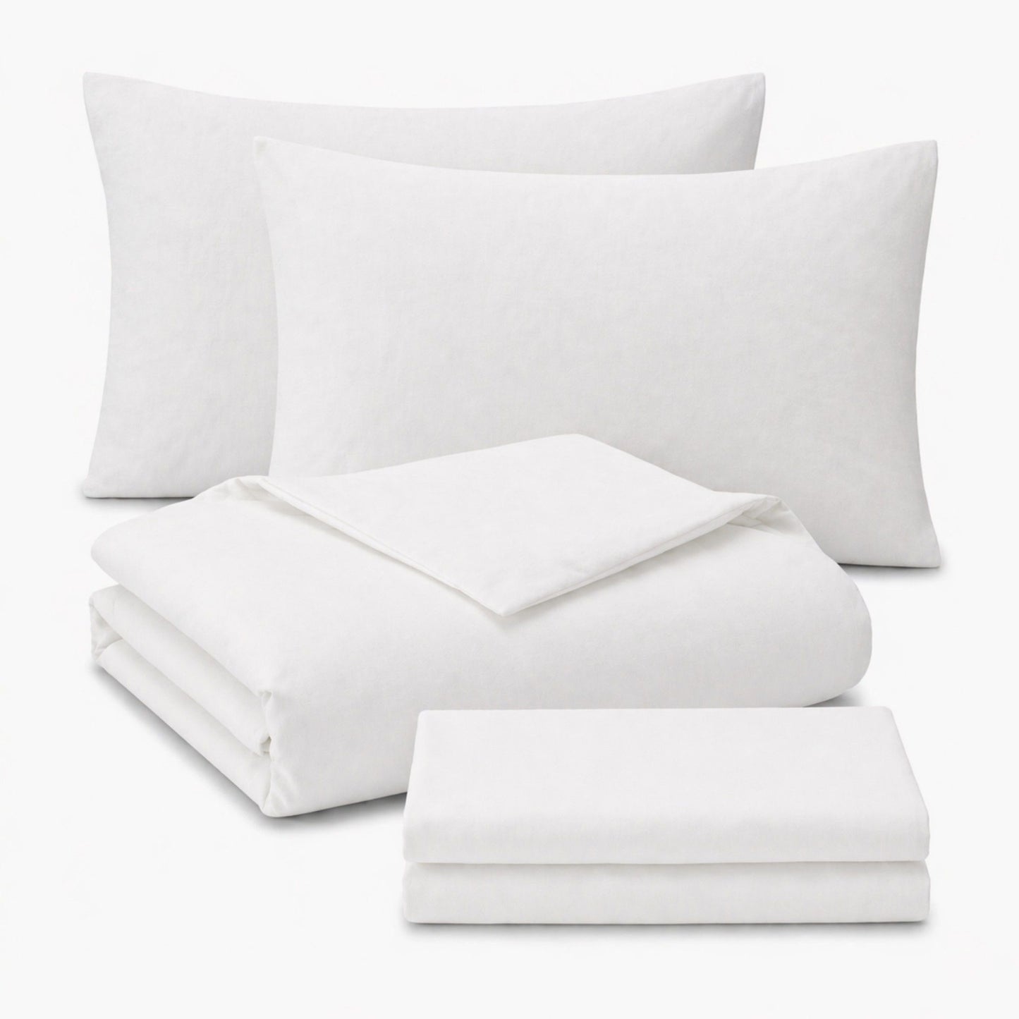 4-Piece Cotton Washed Bedding Set with Duvet Cover Flat Sheet and Pillowcases Textured Woven Finish