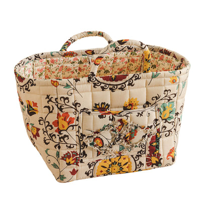 Fabric Storage Basket Quilted Cotton Organizer Bin with Floral Print Decorative Storage