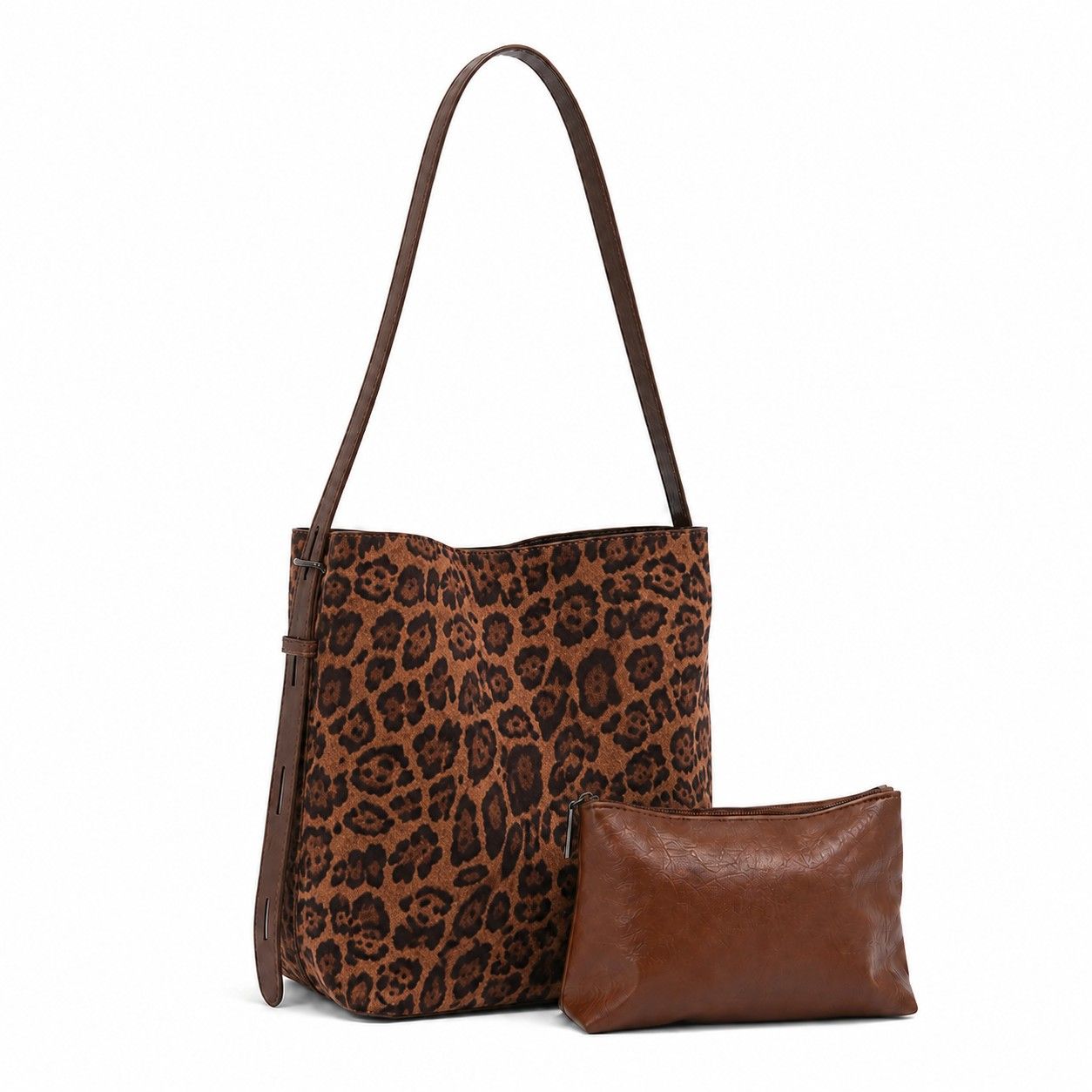 Faux Suede Shoulder Tote Bag with Removable Zip Pouch Adjustable Strap and Magnetic Closure