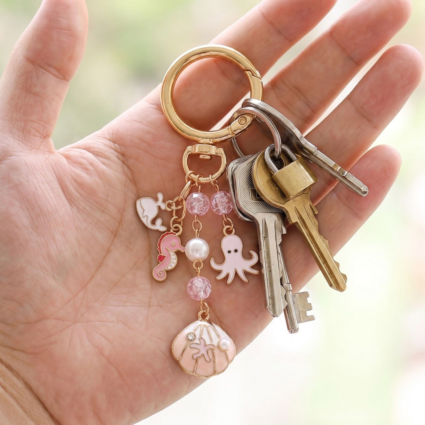 Ocean Life & Sea Creature Multi-Charm Bag Charm Key Chain 3-Piece Set