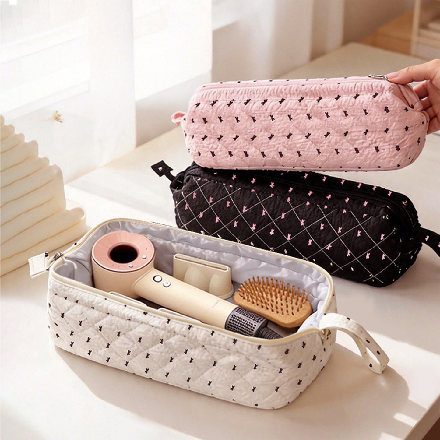 Hair Styling Tool Travel Bag Heat Resistant Zipper Organizer with Wrist Strap