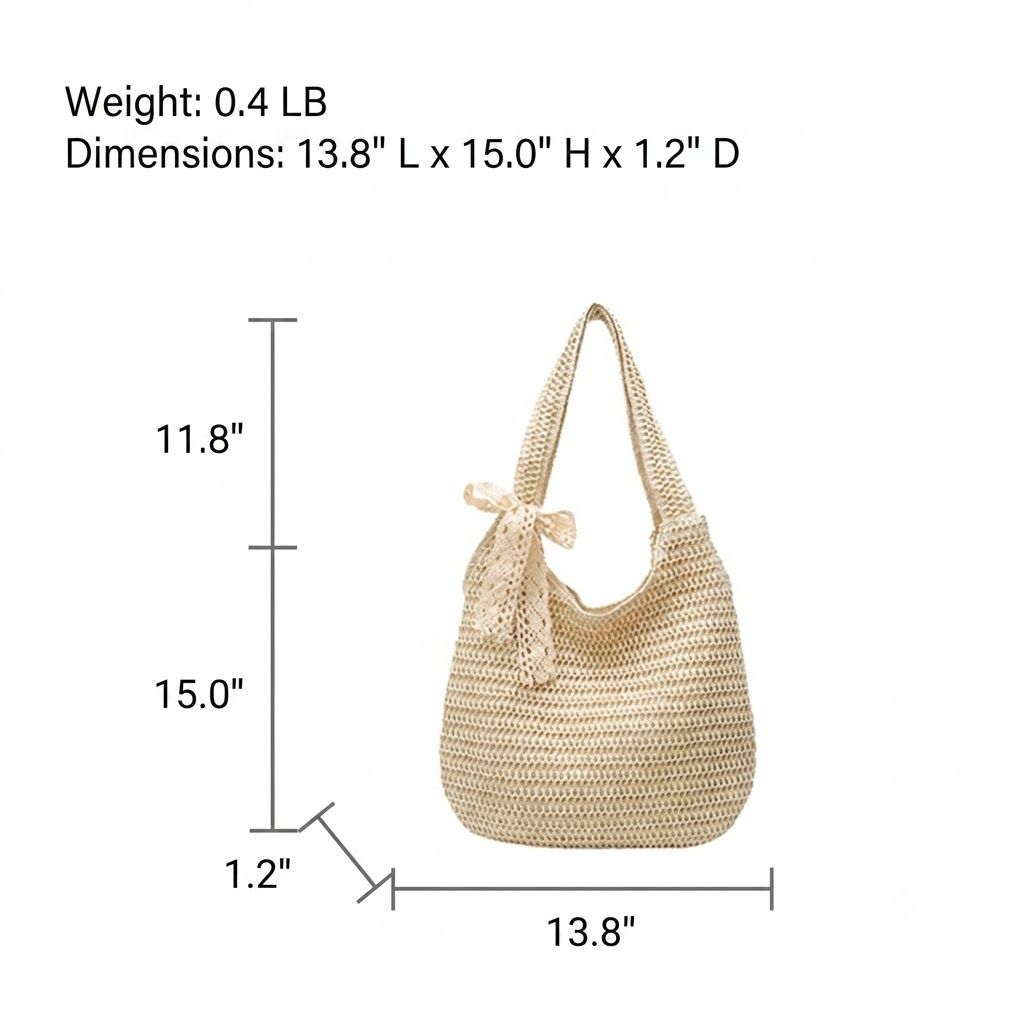 Women's Crochet Woven Hobo Shoulder Bag with Lace Bow Accent and Lined Interior