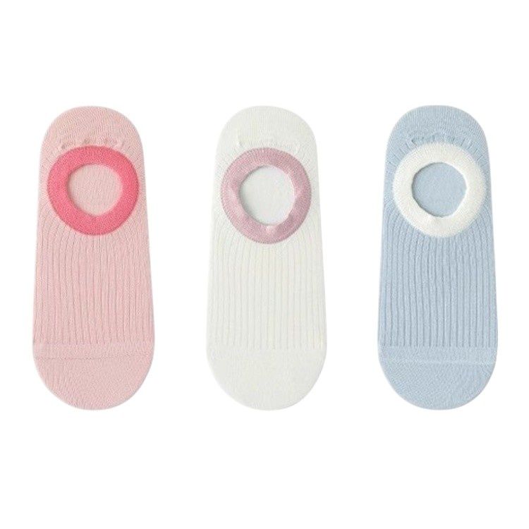 Ribbed No Show Socks with Contrast Circular Heel Opening Low Cut Soft Stretch 3-Pack