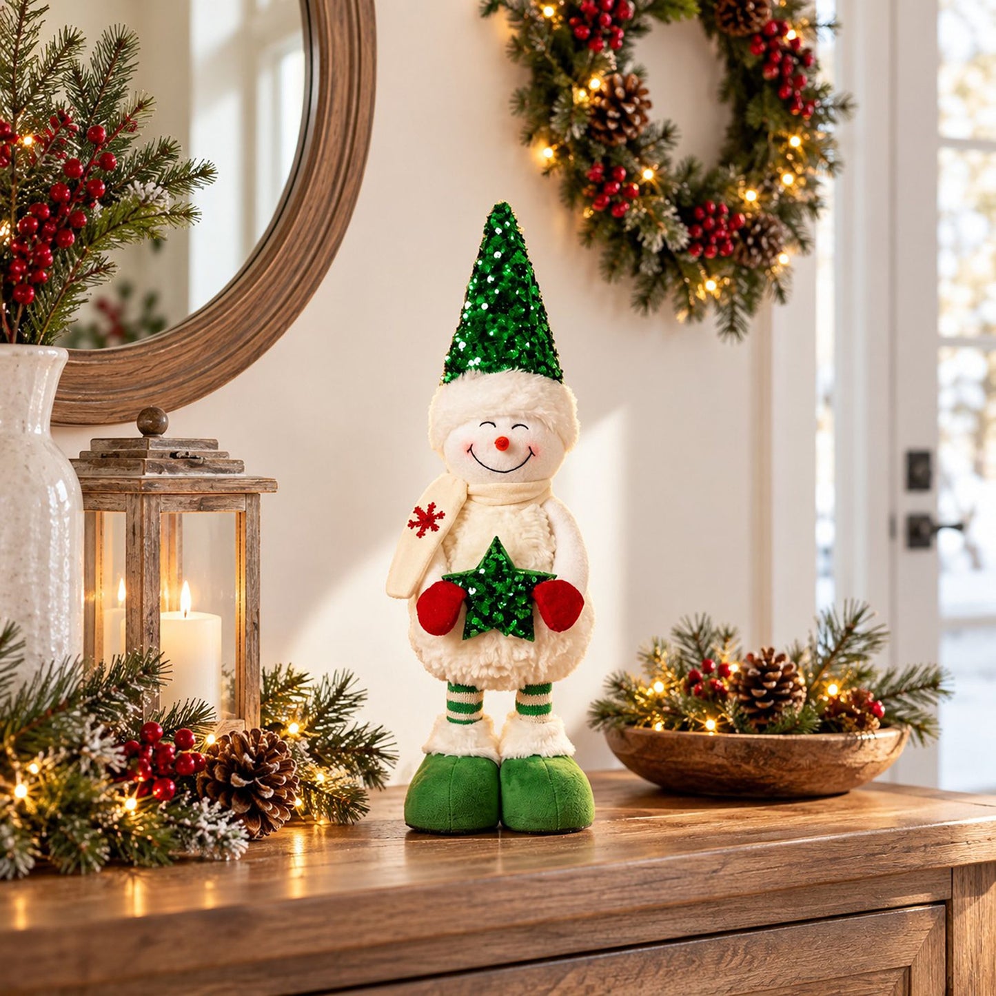 Adjustable Height Sequin Snowman Christmas Decoration