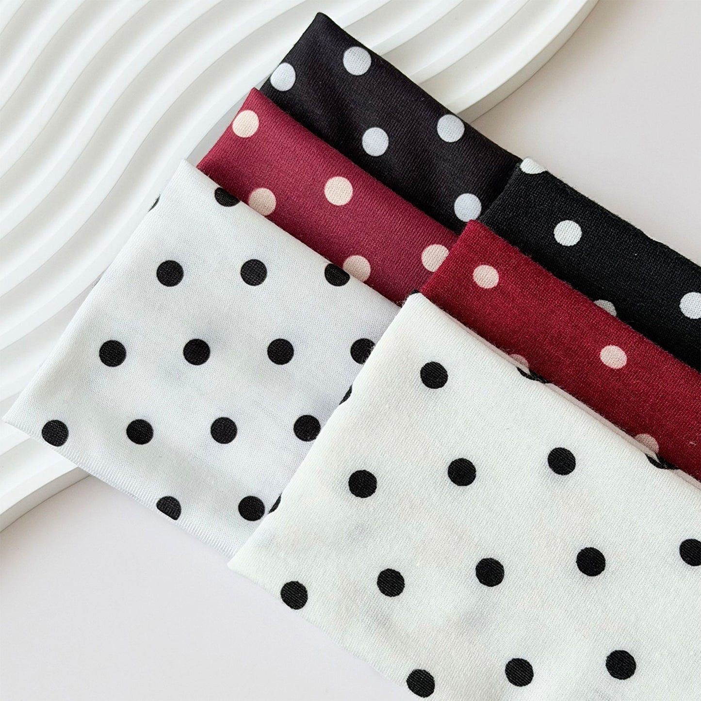 Polka Dot Stretch Headbands 3 Pack Soft Cotton Hair Bands Wide Headwrap for Daily Wear