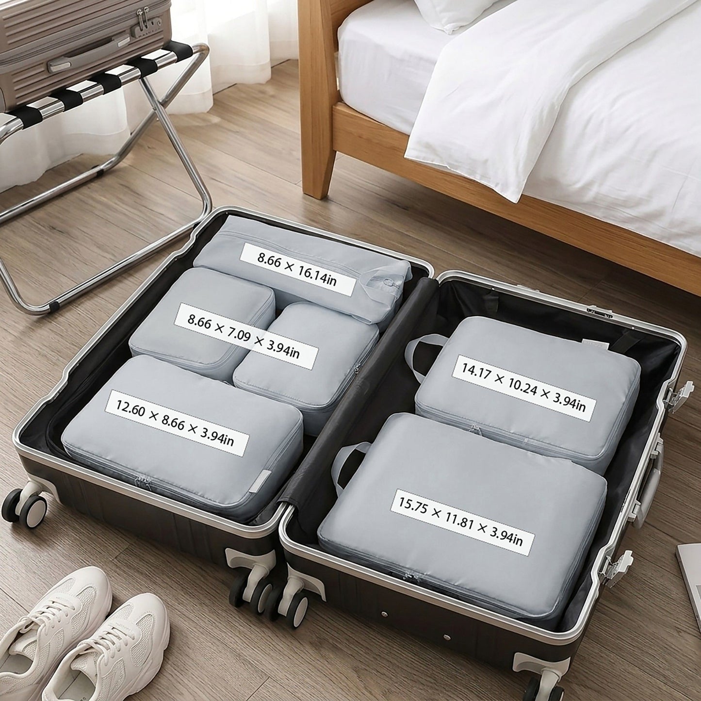 Travel Packing Cube Set with Zipper Closure Storage Bags Lightweight Organizer Luggage Set Multi Size