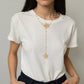 Women's Floral Pearl Drop Necklace with Dual Flower Pendant and Textured Chain Design