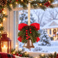 Christmas Bell Ornament with Bow Pinecones Berries and Greenery
