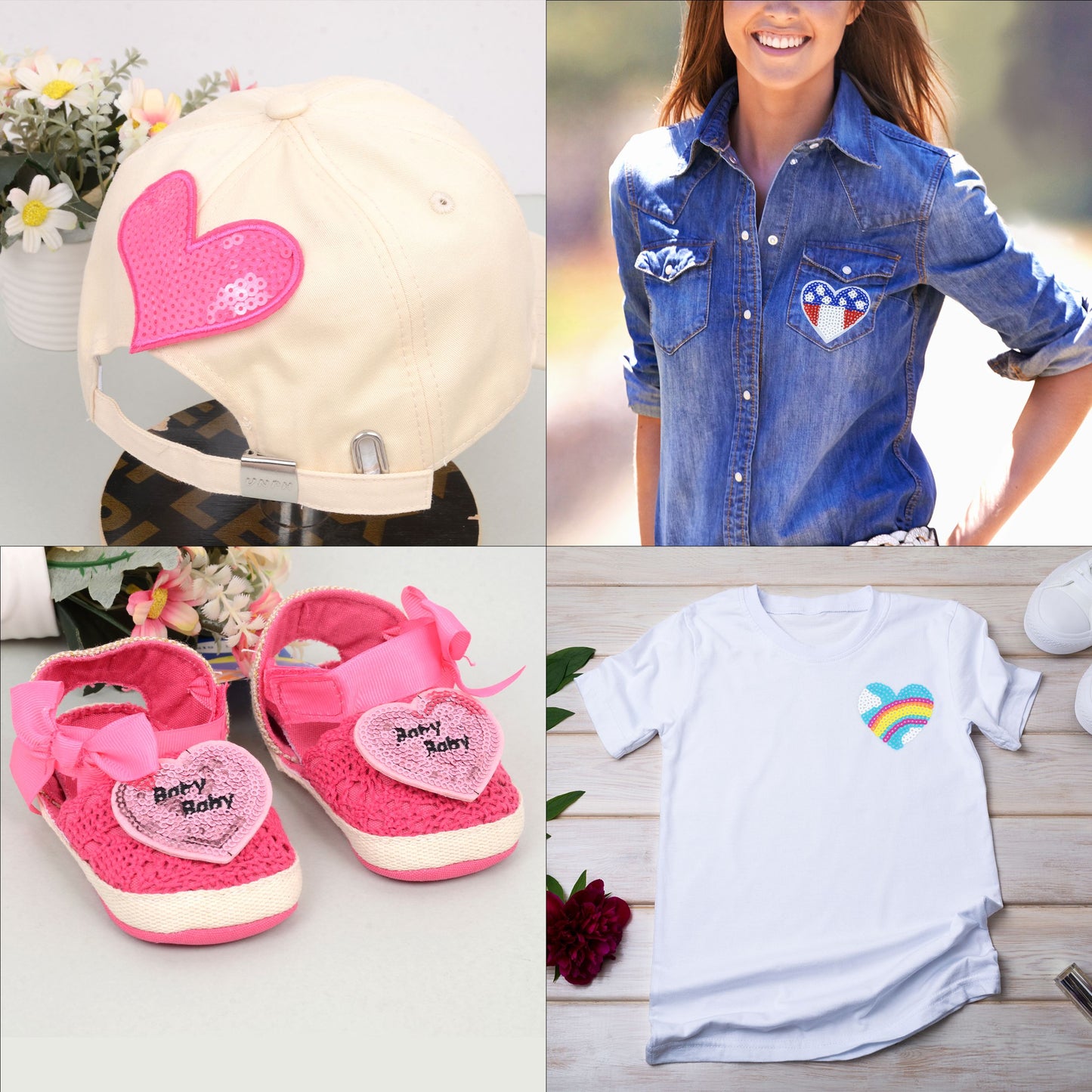 Sequin Star Heart Iron On Patches Clothing Embroidered Sewing Repair Hot-fix Garment Bag Shoes Backpack Hat DIY Decoration