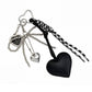 Heart Bag Charm Keychain with Beaded Bow Accent Clip and Faux Leather Heart Pendant