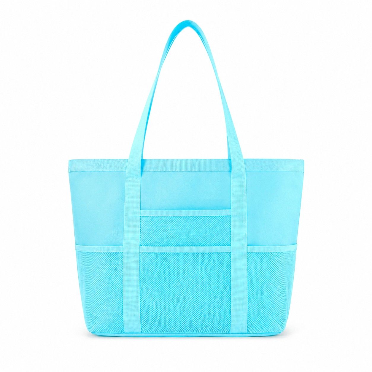 Large Mesh Beach Tote Bag with Exterior Pockets and Shoulder Handles