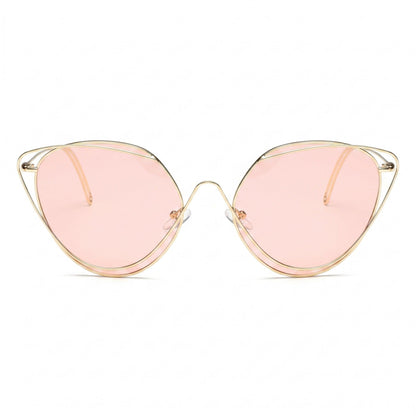 Oversized Round Cat Eye Sunglasses with Fashionable Thin Metal Frame Stylish Retro Look