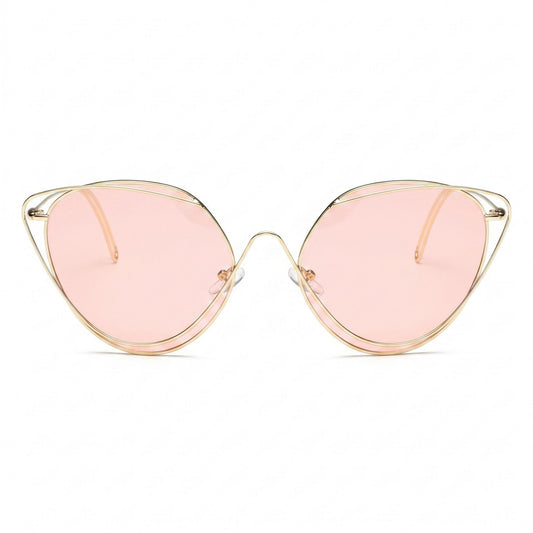 Oversized Round Cat Eye Sunglasses with Fashionable Thin Metal Frame Stylish Retro Look