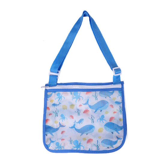 Printed Mesh Beach Shoulder Bag with Adjustable Strap Zip Top Lightweight See Through Tote for Pool