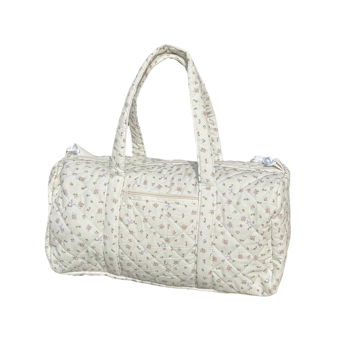 Quilted Cotton Duffel Bag with Floral Print and Double Handle Design