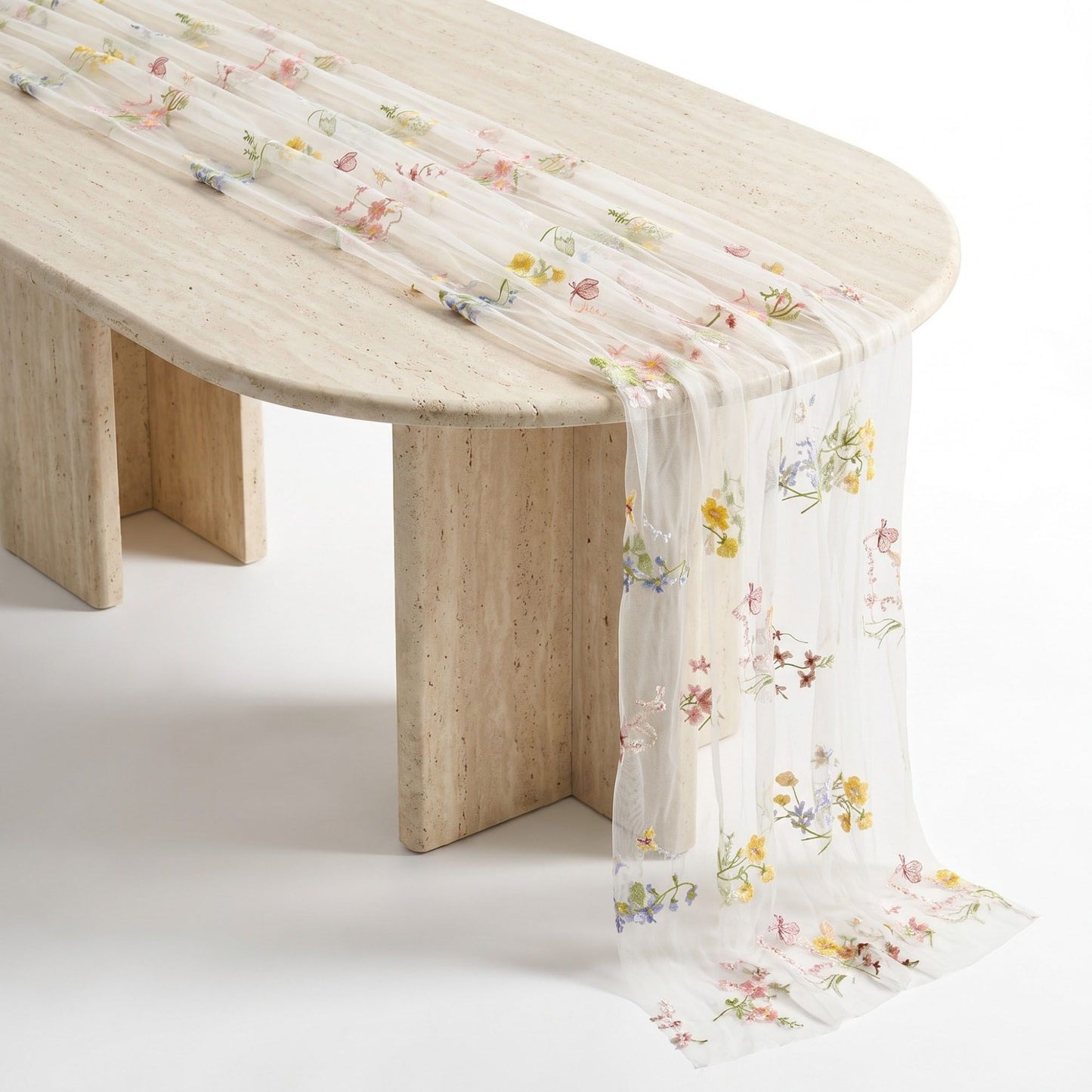 Sheer Floral Embroidered Table Runner 29.5x70.9in