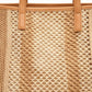 Woven Crochet Tote Bag with Textured Panel Design Leather Shoulder Strap Lightweight Handbag