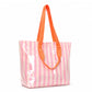 Striped PVC Beach Tote Bag with Magnetic Closure and Zip Pocket
