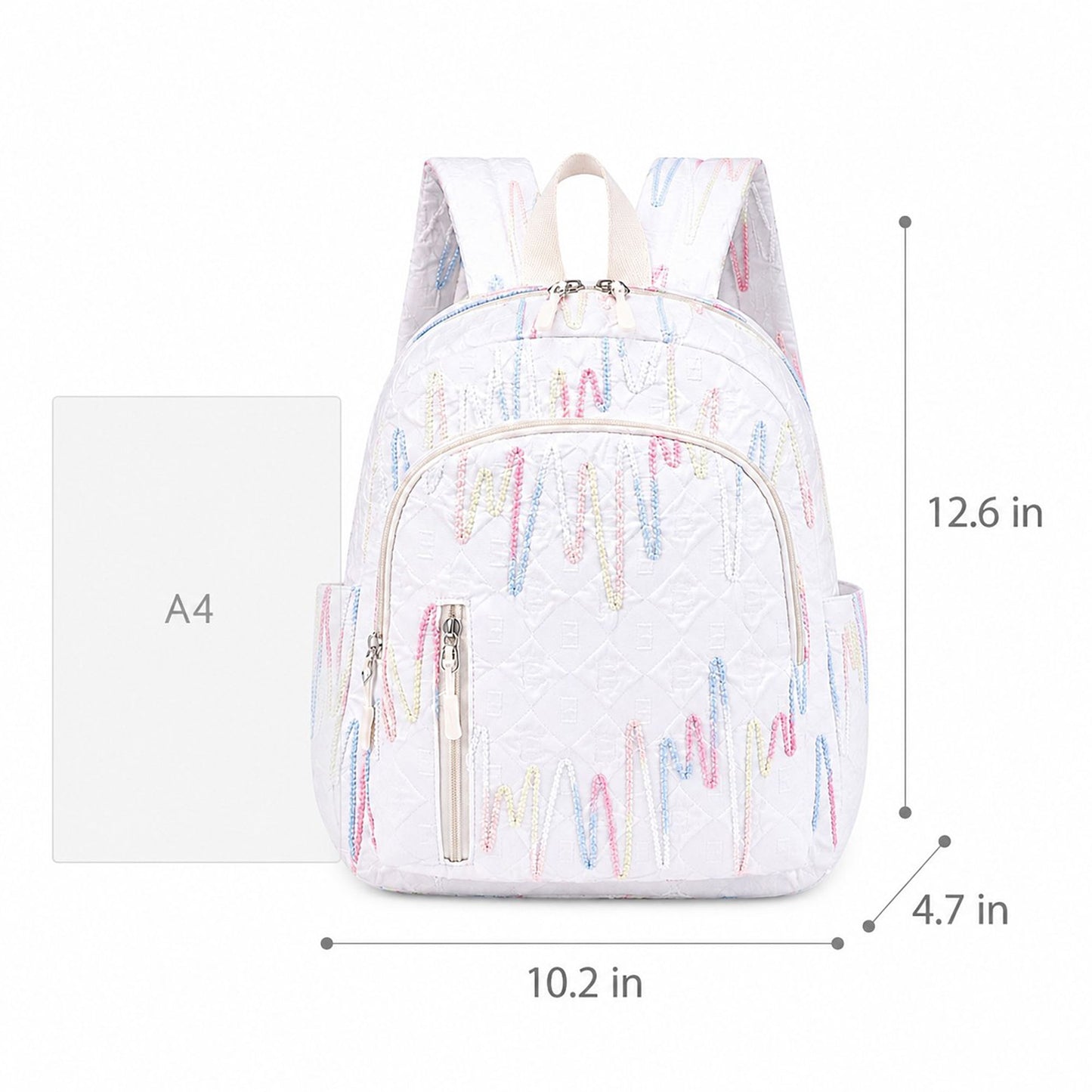 Quilted Backpack with Embroidered Pattern and Multiple Pockets