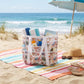 Mesh Beach Tote Bag with Beach Themed Print and Shoulder Handles