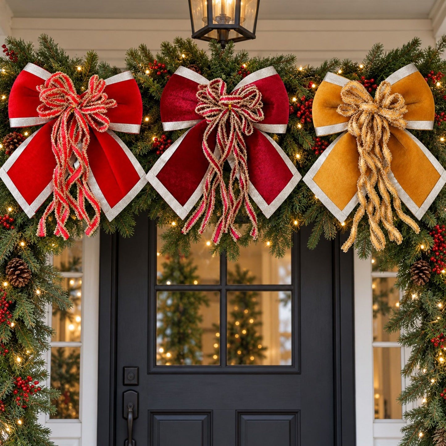 3ct Fabric Christmas Bow Decorations with Gold Trim Burgundy