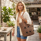 Woven Crochet Tote Bag with Bow Detail Leather Strap Shoulder Handbag Lightweight Knit Large Tote