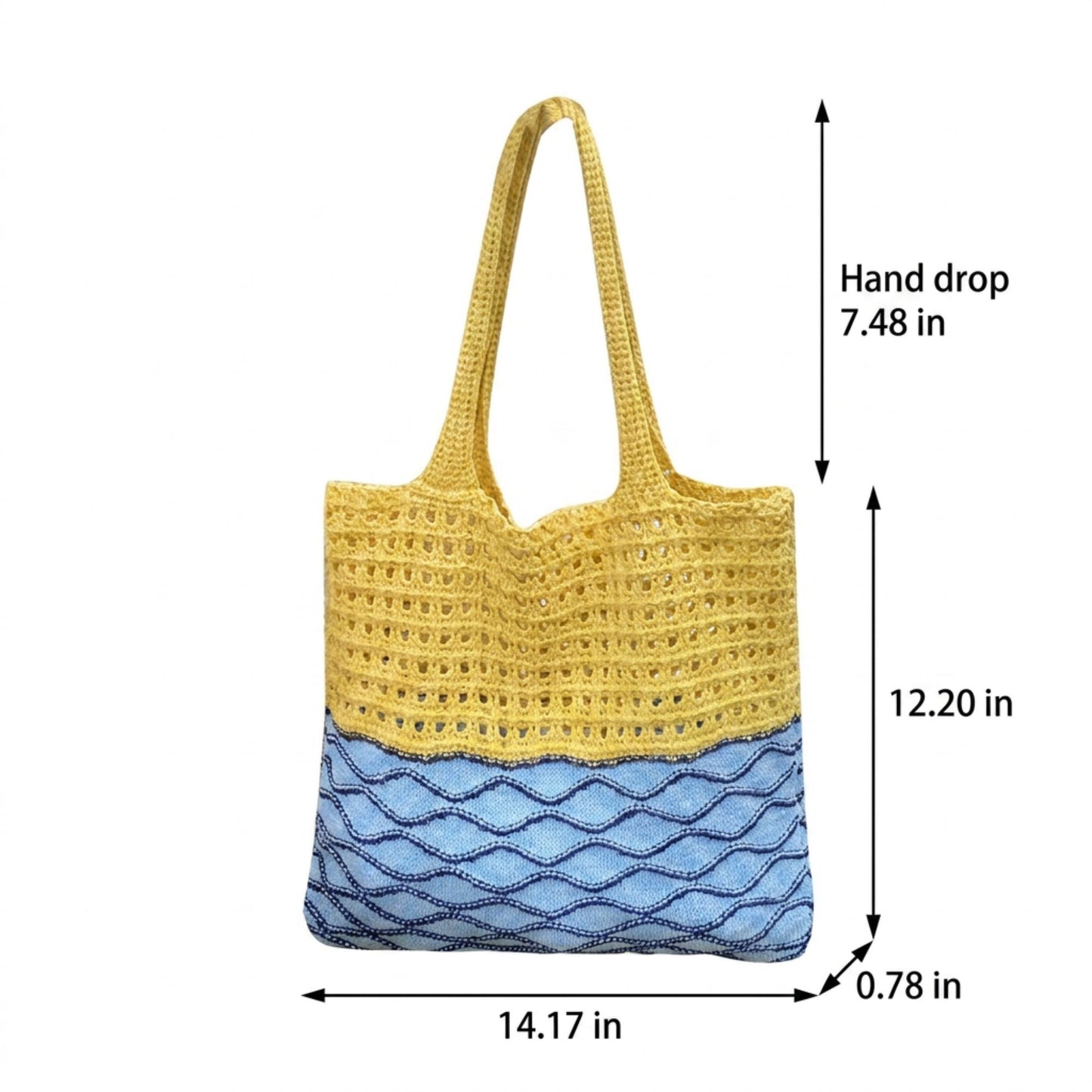 Crochet Knit Tote Bag with Openwork Design and Wave Pattern