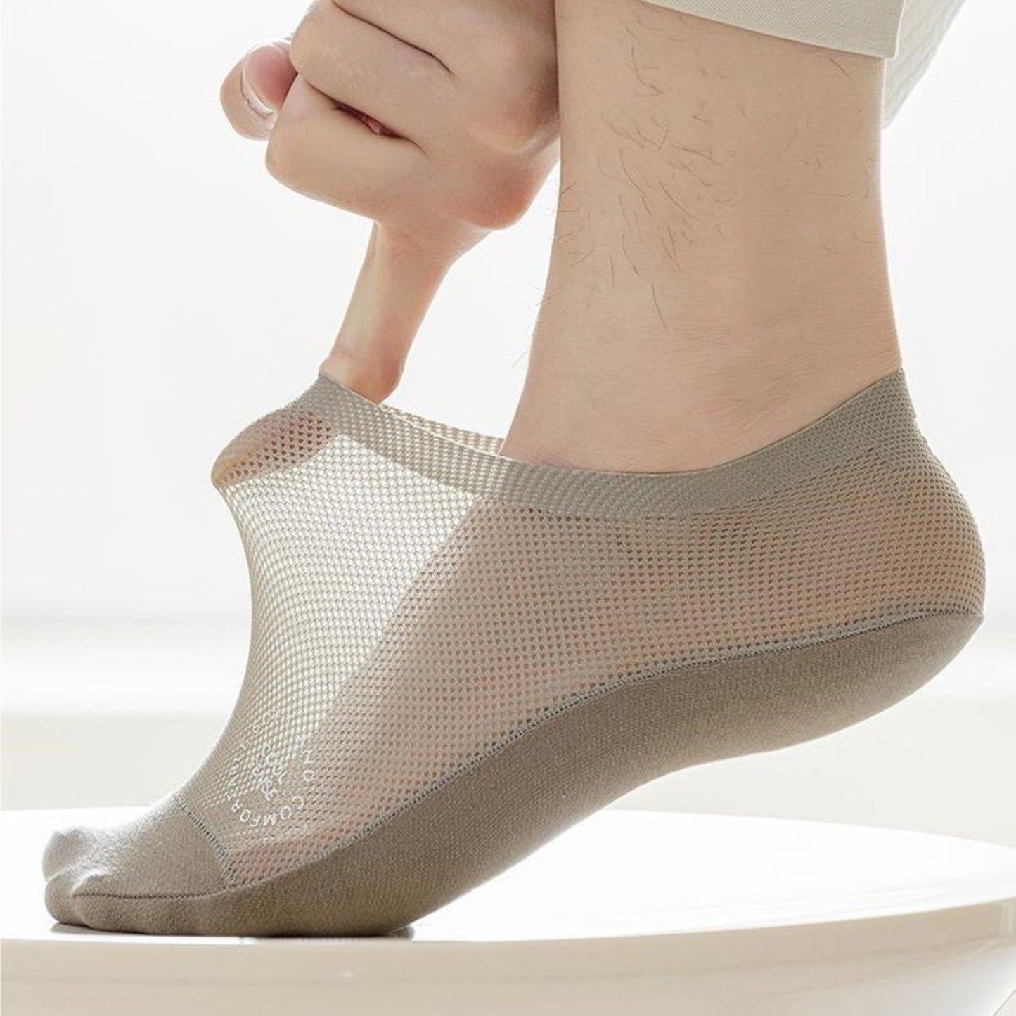 Men's No-Show Mesh Socks with Non-Slip Silicone Heel Grip and Breathable Low-Cut Design 3-Pack