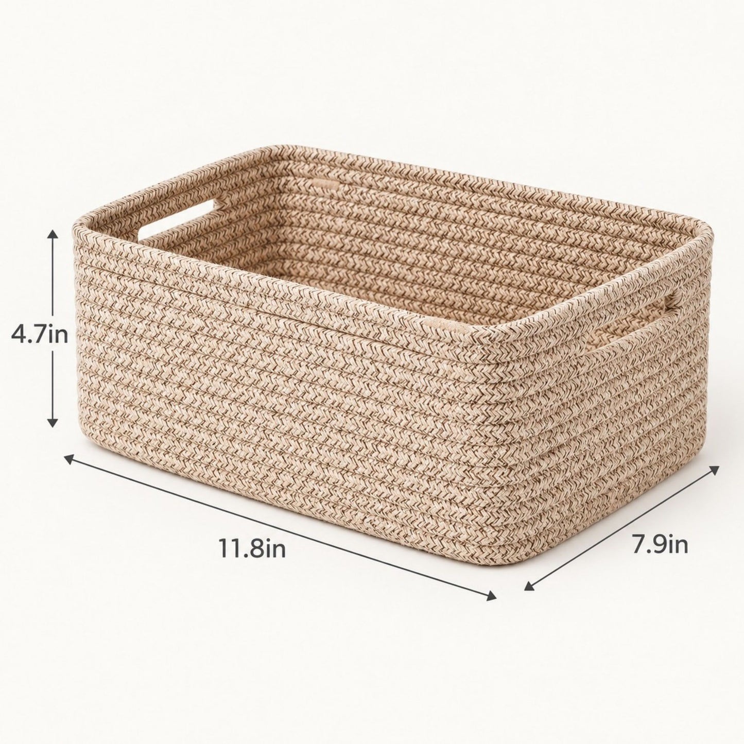 3 Piece Rectangular Woven Cotton Cord Desktop Storage Basket Set