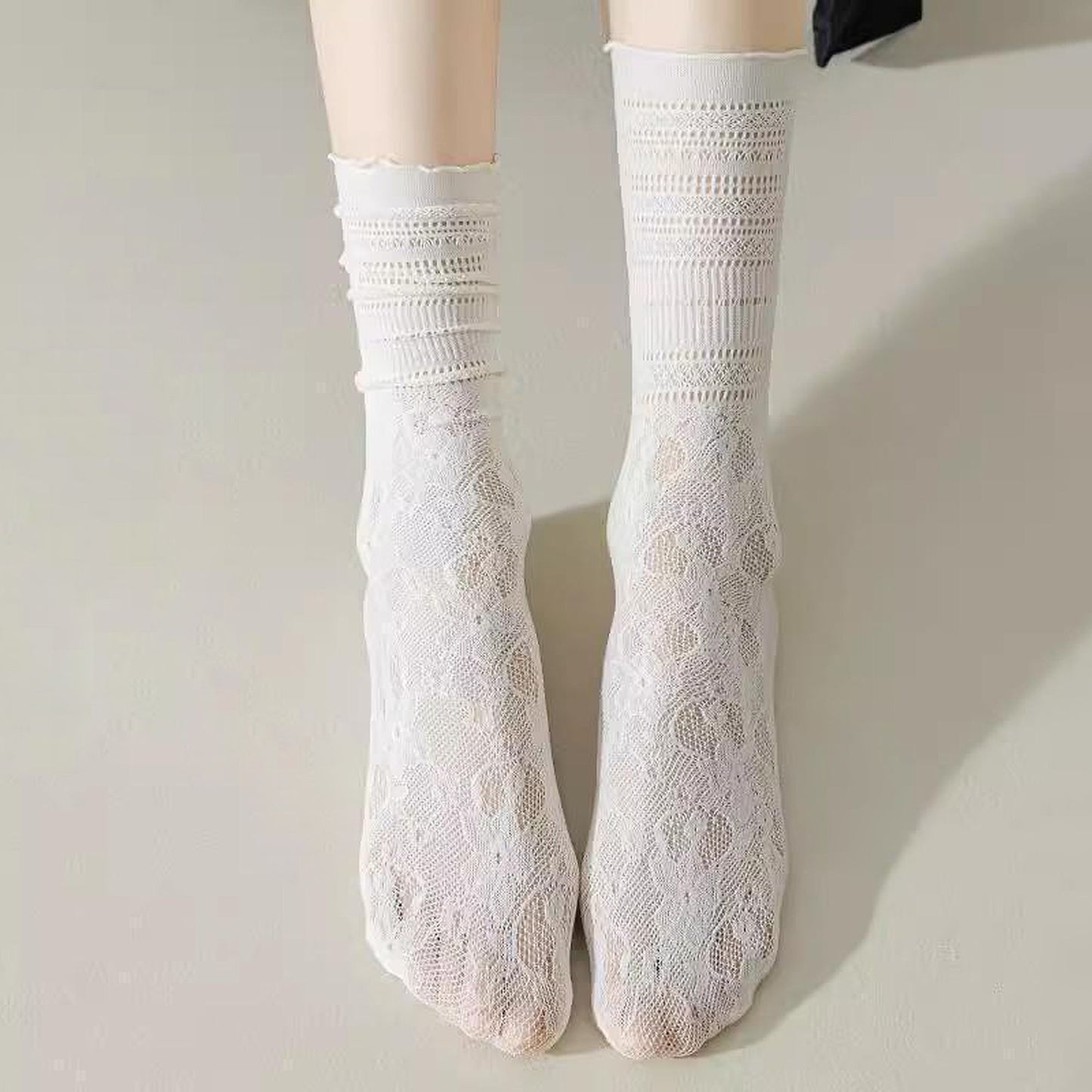 Lace Ankle Socks with Ruffle Cuff 6pk
